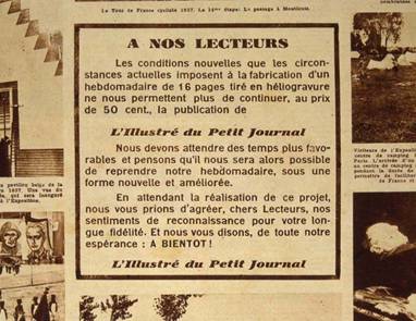 annonce de fermeture du petit journal 1937